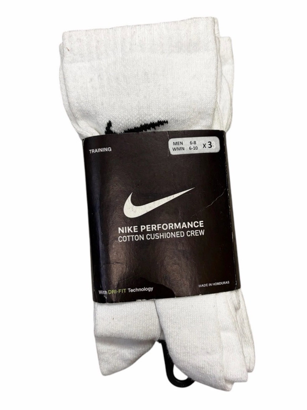 Nike White Crew Athletic Socks 3-Pack with Black Swoosh